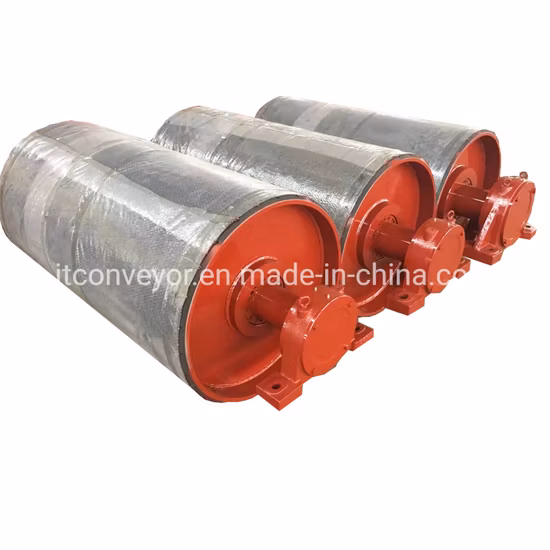 KONWEYOUR Belt Conveyor Head Drive Crowned Diamond Rubber Lagging Pulley