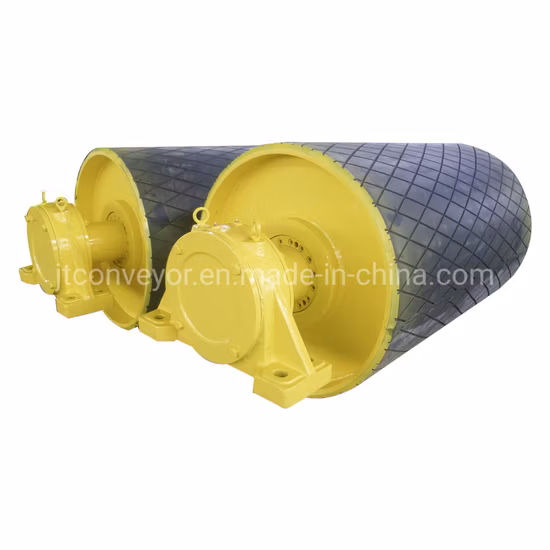KONWEYOUR Belt Conveyor Head Drive Crowned Diamond Rubber Lagging Pulley