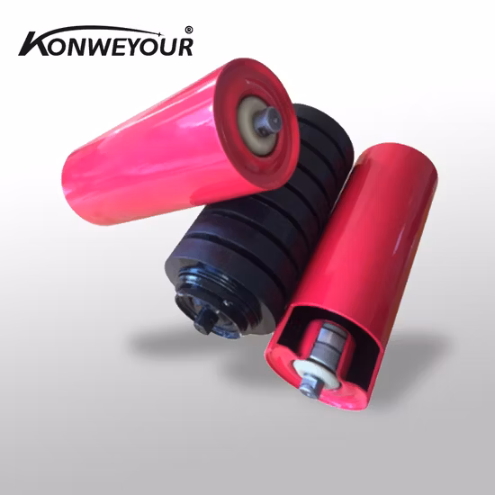 Ленточный конвейер HDPE Нейлон Пластик Сталь Самовыравнивающаяся учебная опора Несущая корыто Диск с резиновым покрытием Смещение удара Плоское возвратное крыло Направляющая Фестонный ролик